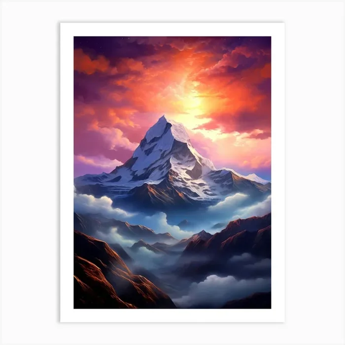 Mount Everest Red Sunset Art Print by Kollective