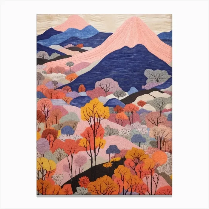 Mount Fuji Japan 4 Colourful Mountain Illustration Canvas Print by WanderWall Prints