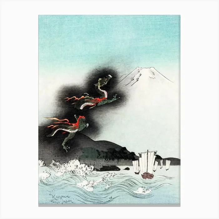 Mount Fuji With Flying Dragon Canvas Print by Fy! Classic Art Prints and Posters