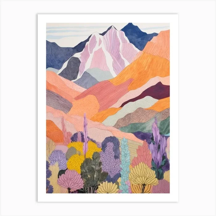 Mount Hayes United States Colourful Mountain Illustration Art Print by WanderWall Prints