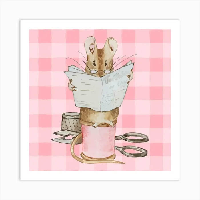 Mouse Reading A Book – Children’s Nursery Art PrintKS by Kitty Strand