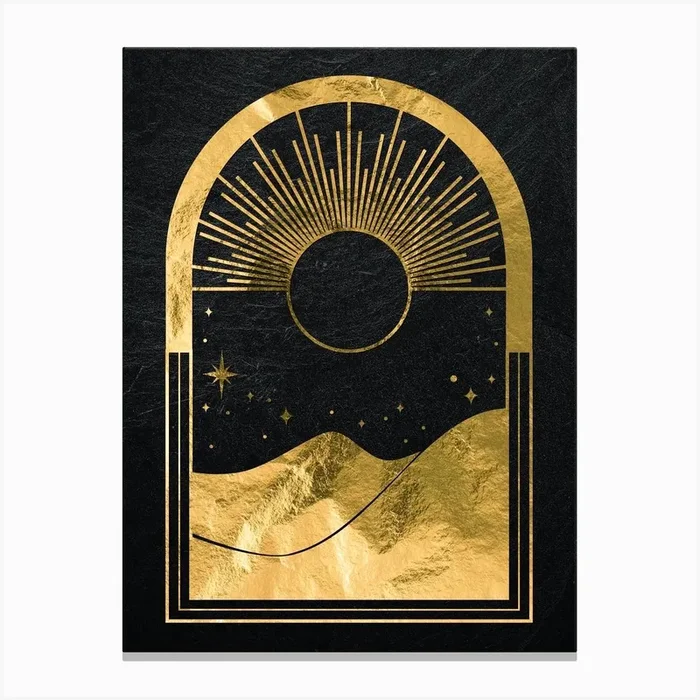 Mystical Gold Moon: Sun & mountain Canvas Print by Synthwave1950