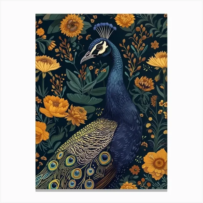 Navy Blue Peacock Wallpaper 1 Canvas Print by Featherline
