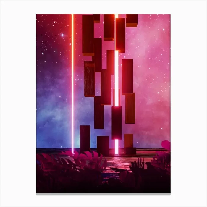Neon landscape: Abstract canyon #4 [synthwave/vaporwave/cyberpunk] — aesthetic retrowave neon poster Canvas Print by Synthwave1950