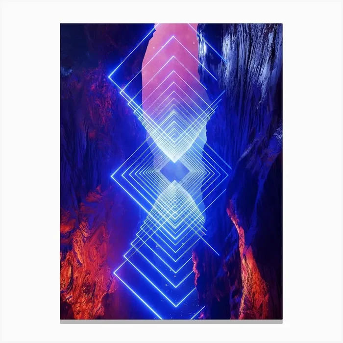 Neon landscape: Squares #1 blue [synthwave/vaporwave/cyberpunk] — aesthetic retrowave neon poster Canvas Print by Synthwave1950