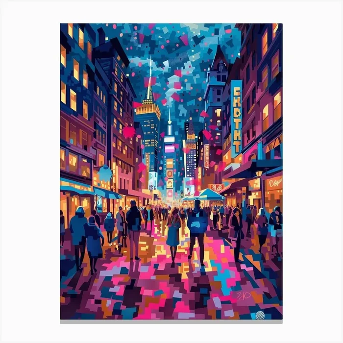 New York City At Night, Contemporary Art, Souvenir Canvas Print by Moisky