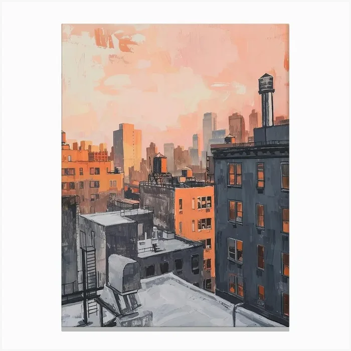 New York Rooftops Morning Skyline 1 Canvas Print by Urban Vistas