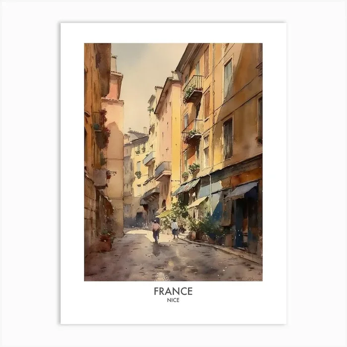 Nice, France 8 Watercolor Travel Poster Art Print by Fusion Designs