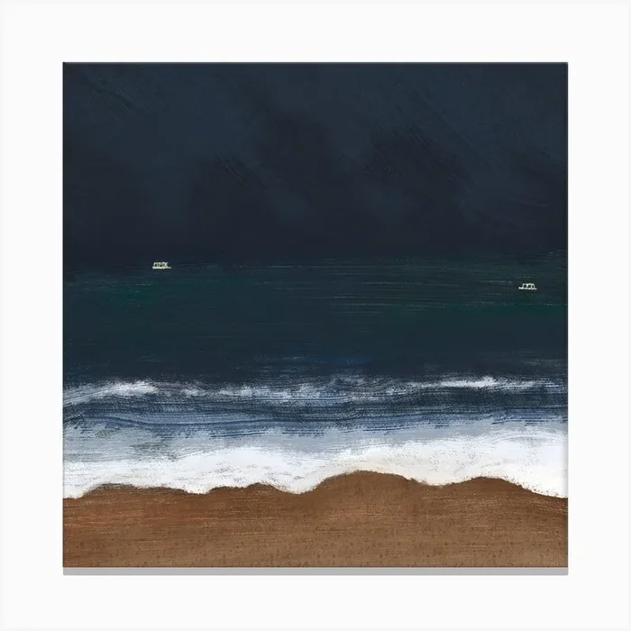 Night Beach Square Canvas Print by The FishbirdCo
