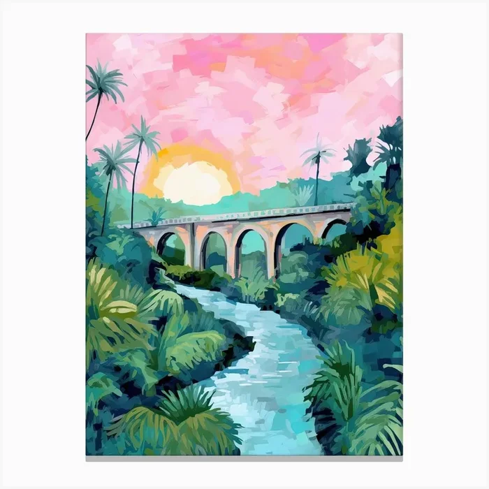 Nine Arch Bridge Sri Lanka Train Travel Housewarming Painting Canvas Print by Mambo