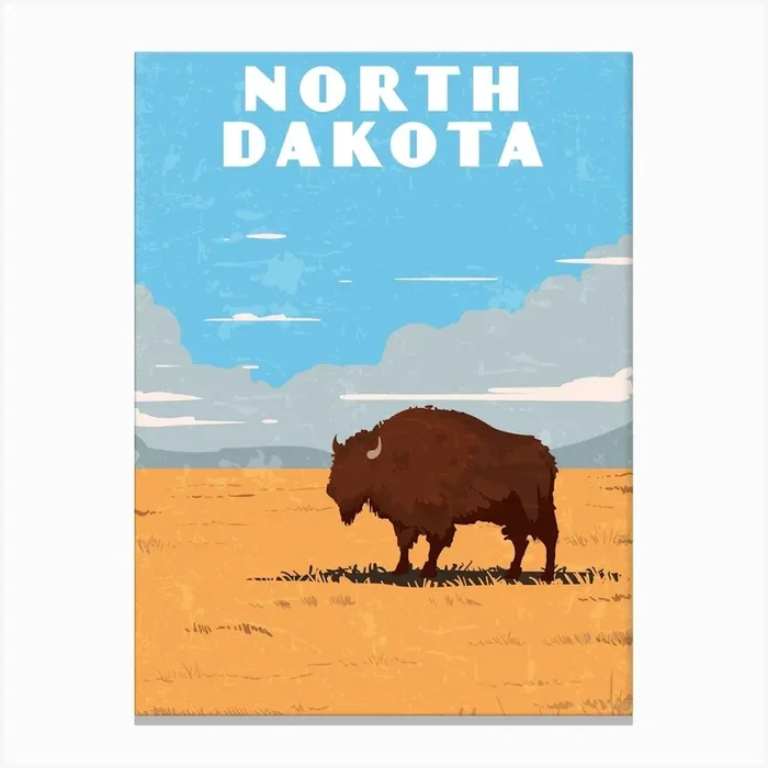 North Dakota, USA — Retro travel minimalist poster Canvas Print by Synthwave1950