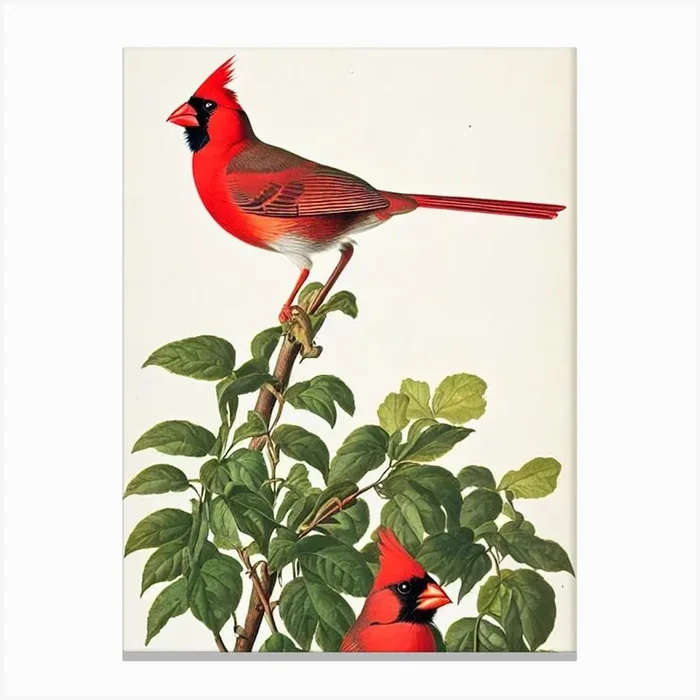 Northern Cardinal James Audubon Vintage Style Bird Canvas Print by Featherline