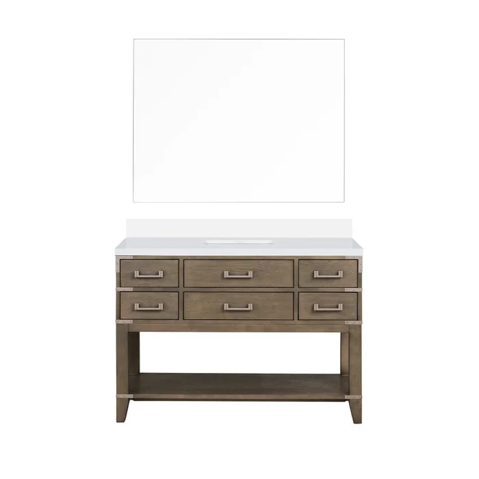 Norwalk 48 in W x 22 in D Grey Oak Single Bath Vanity, White Quartz Top, and 46 in Mirror