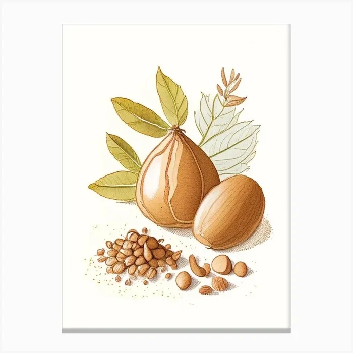 Nutmeg Spices And Herbs Pencil Illustration 5 Canvas PrintHH by Herbaceous Hues