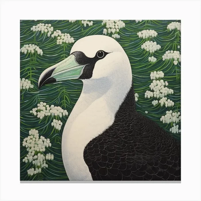 Ohara Koson Inspired Bird Painting Albatross 1 Square Canvas Print by Feathered Muse