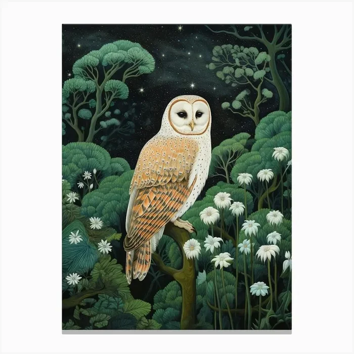 Ohara Koson Inspired Bird Painting Barn Owl 1 Canvas Print by Feathered Muse