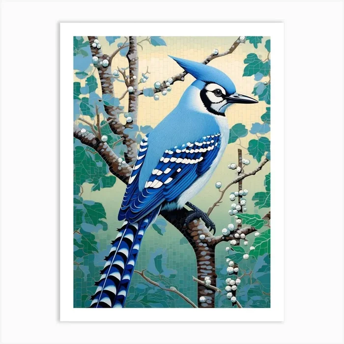 Ohara Koson Inspired Bird Painting Blue Jay 4 Art Print by Feathered Muse