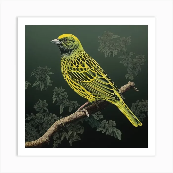 Ohara Koson Inspired Bird Painting Yellowhammer 4 Square Art Print by Feathered Muse