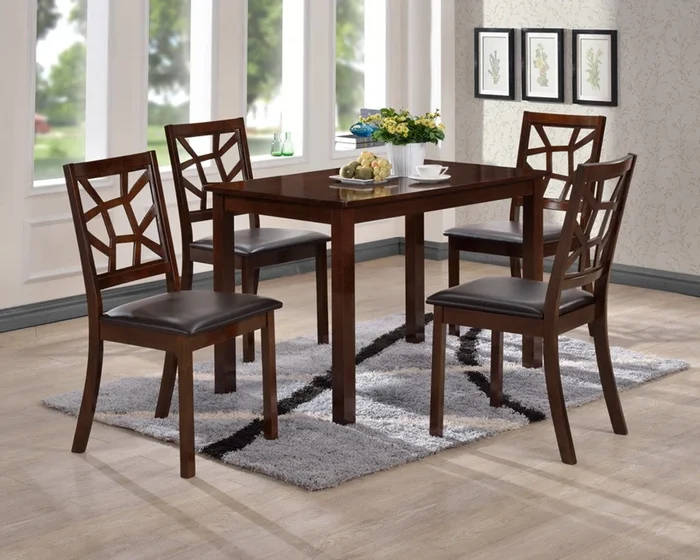 Oliwier Black Leather Contemporary 5-Piece Dining Table Set