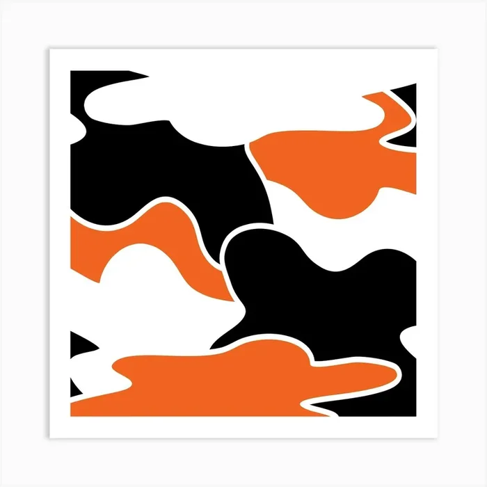 Orange And Black Camouflage 1 Art PrintKA by K.S ART