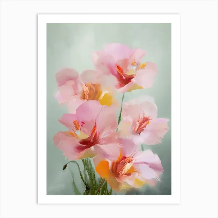 Orchids Flowers Acrylic Painting In Pastel Colours 3 Art Print by Fusion Designs