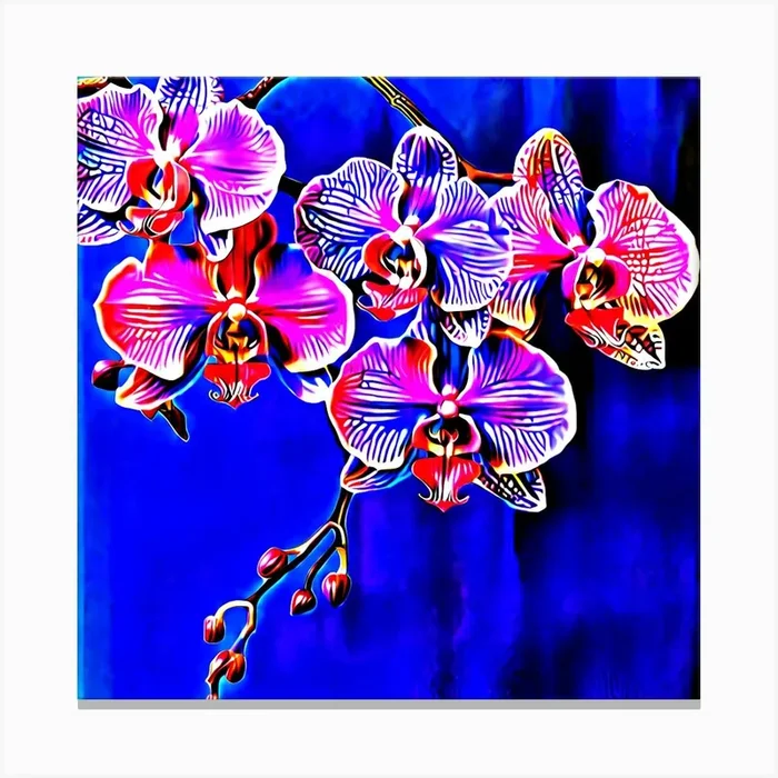 Orchids On A Blue Background Canvas Print by FATSLIM