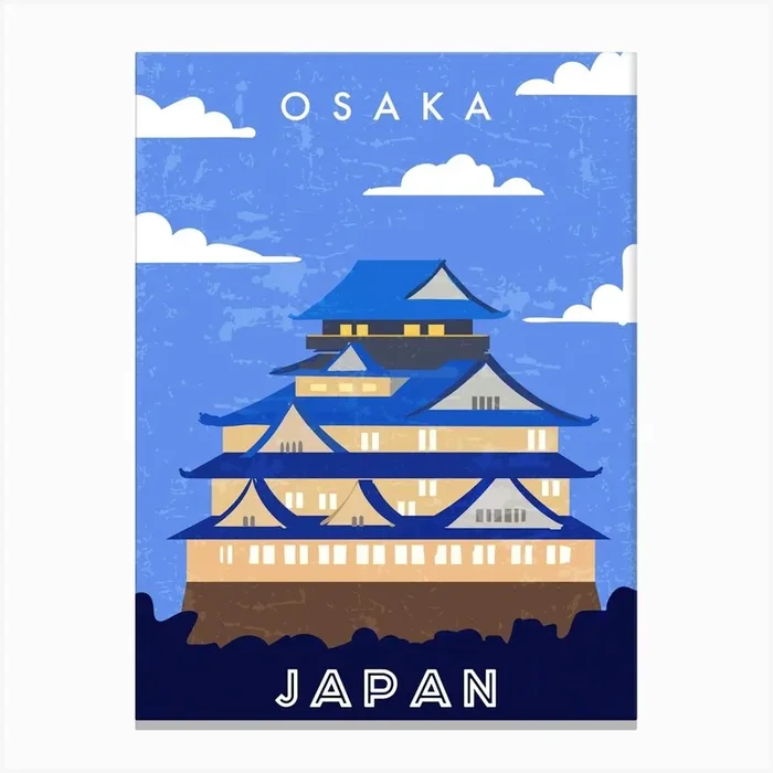 Osaka, Japan — Retro travel minimalist poster Canvas Print by Synthwave1950