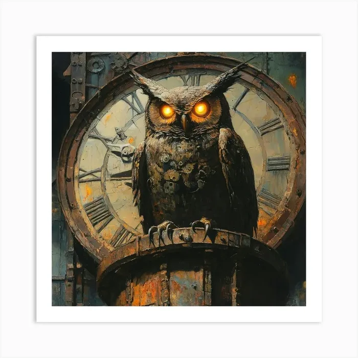 Owl On A Clock Art Art PrintS by Saiful