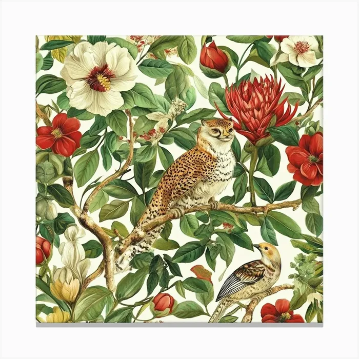 Owls And Flowers Art Canvas PrintS by Saiful