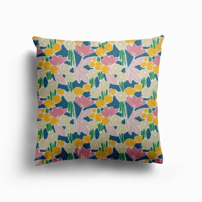 Painterly Yellow Buttercups White Canvas Cushion by Megan Carter