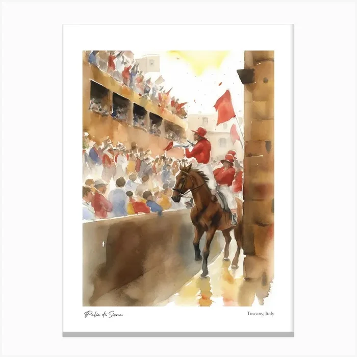 Palio Di Siena, Tuscany, Italy 4 Watercolour Travel Poster Canvas Print by Fusion Designs