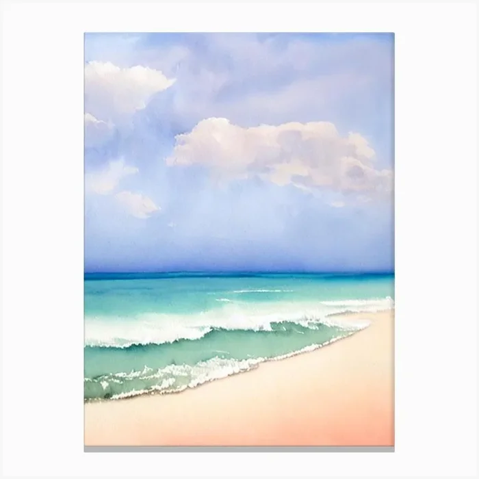 Palm Beach, Aruba Watercolour Canvas Print by Sand & Surf Prints