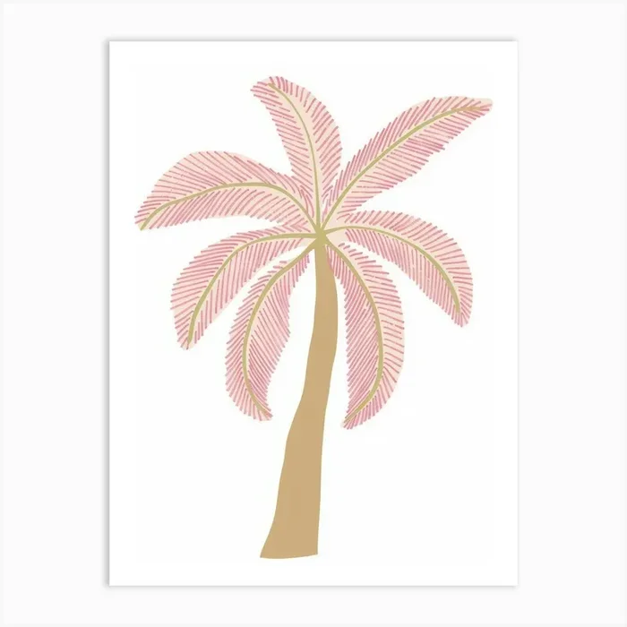 Palm In Pink Summer Beach Illustration Art Print by Mambo