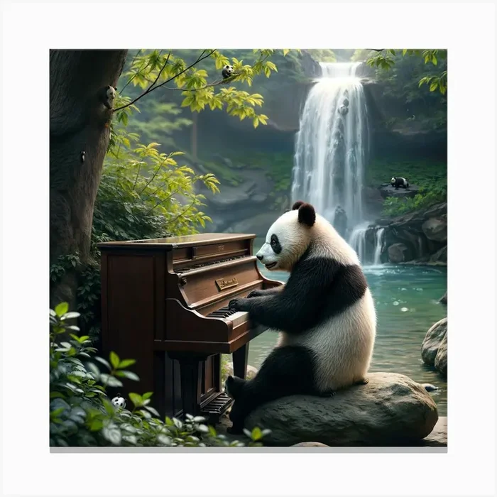 Panda Playing Piano Canvas PrintI by IMagine