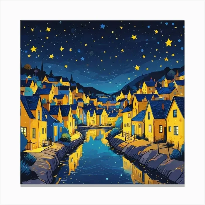 Paper Art Illustration Concept Of Heaven Night Landscape Of Village Tove Jansson Illustration Of A Girl Looking Up At The Stars (3) Canvas Print by Hamza