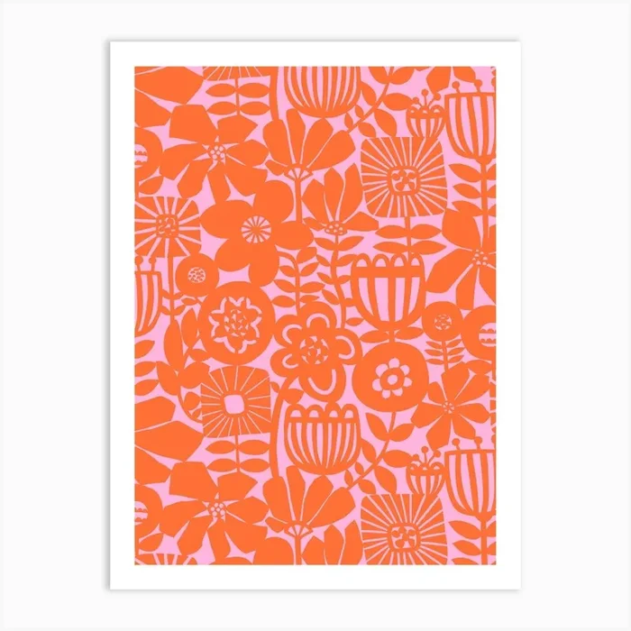 Paper Flowers Collage Monochrome Pink Red Art Print by Sandra Hutter Designs