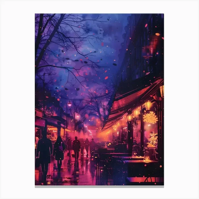 Paris At Night, Vibrant, Bold Colors, Pop Art Canvas Print by Moisky