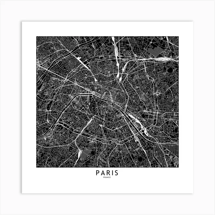 Paris Black And White Map Square Art Print by multipliCITY