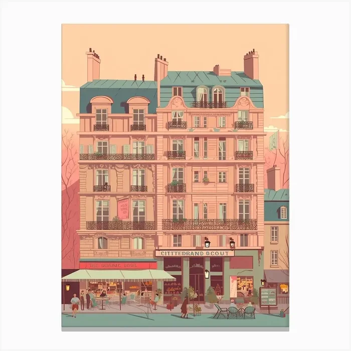 Paris France Travel Illustration 2 Canvas Print by Fusion Designs