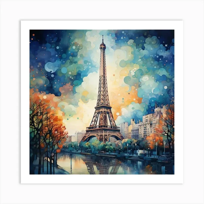 Parisian Panorama: Futuristic Fall Fresco Art Print by Quantum Vivid Digital Art