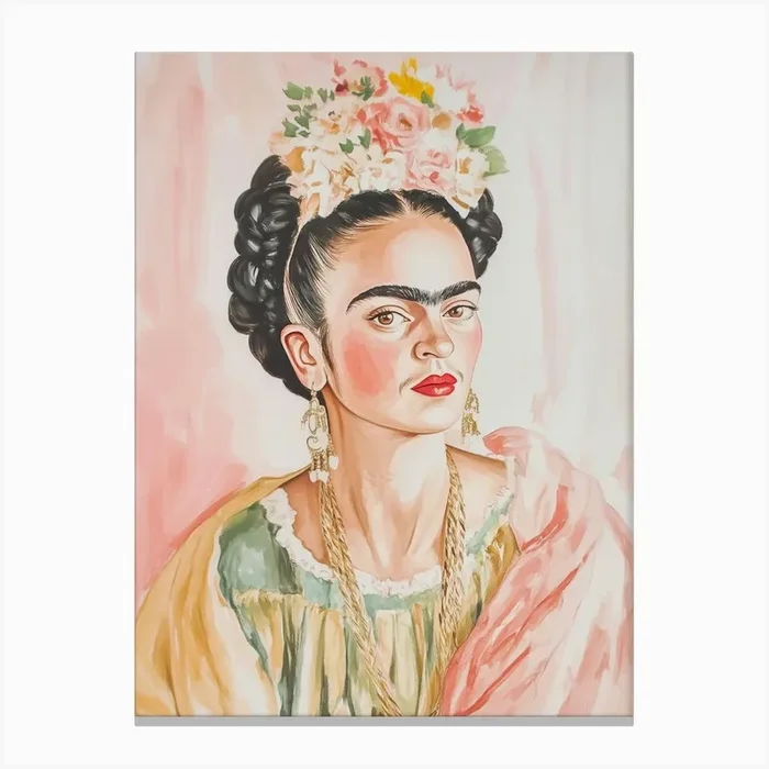 Pastel Frida Portrait Canvas Print by Melloi Art Prints