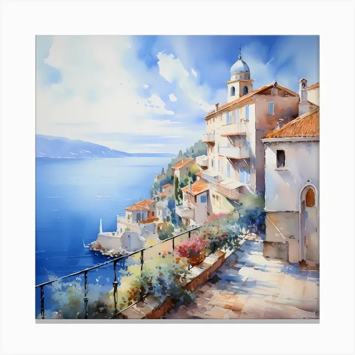Pastel Perfection: Impressionist Elegance on Italian Shores Canvas Print by Quantum Vivid Digital Art