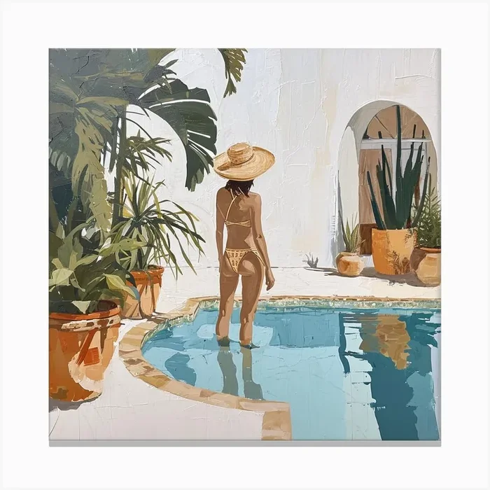 Patio With Pool In Mexico – expressionism Canvas Print by DBmedia