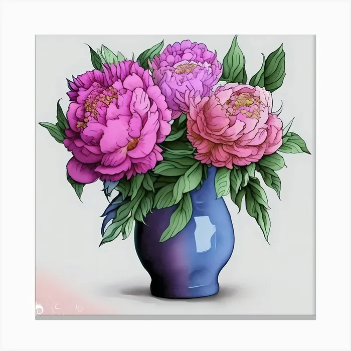 Peonies In A Vase Canvas Print by FATSLIM