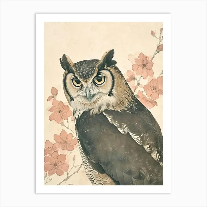 Philipine Eagle Owl Japanese Painting 1 Art Print by Feathered Muse
