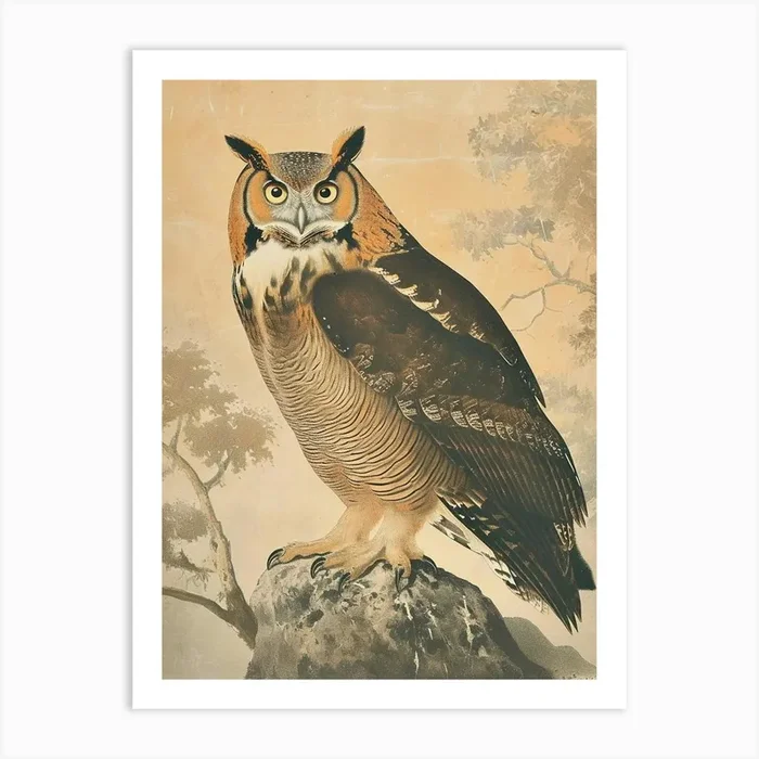 Philipine Eagle Owl Vintage Illustration 3 Art Print by Feathered Muse