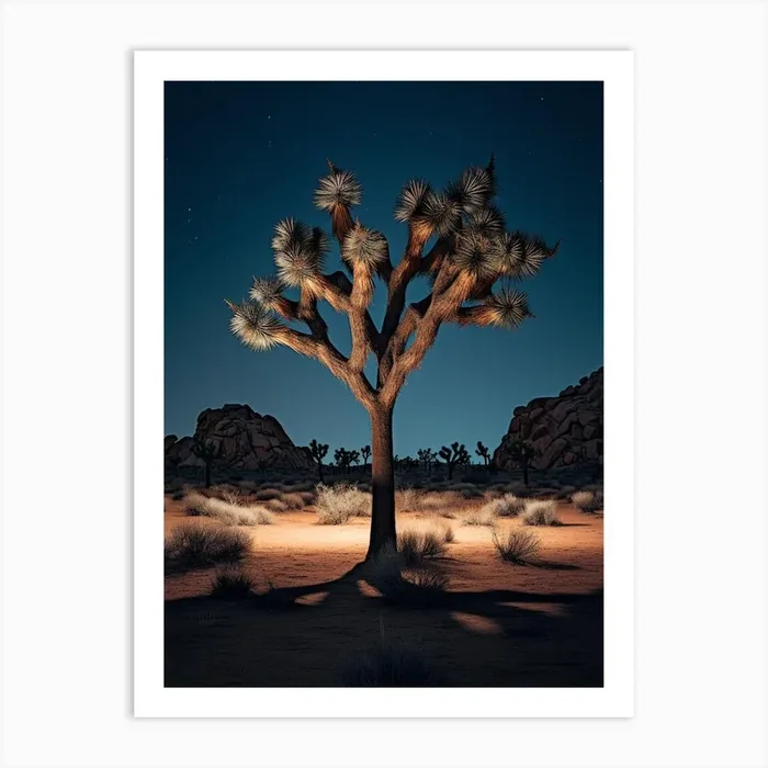 Photograph Of A Joshua Tree At Night In A Sandy Desert 2 Art PrintTP by TreeTopia Prints