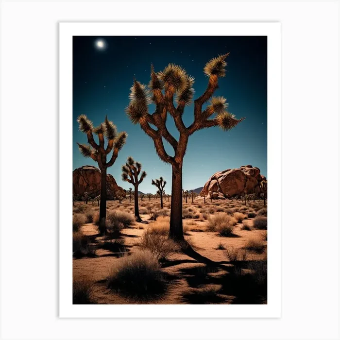 Photograph Of A Joshua Trees At Night In A Sandy Desert 1 Art PrintTP by TreeTopia Prints