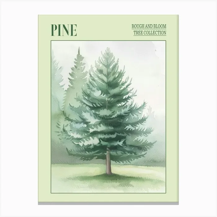 Pine Tree Atmospheric Watercolour Painting 4 Poster Canvas Print by Bough And Bloom Artistry