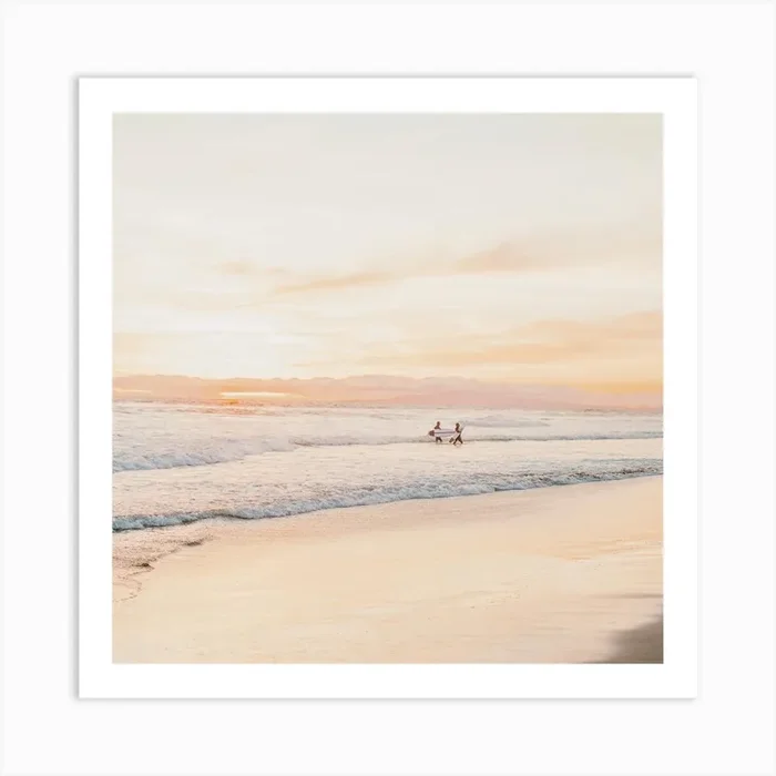 Pink Beach Sunset Square Art Print by Boheme At Home